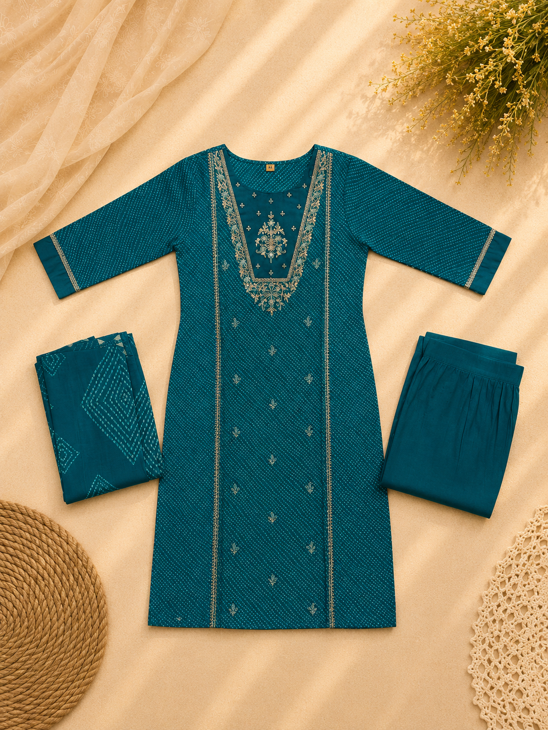 Emerald Elegance Modal Embroidered Suit Set