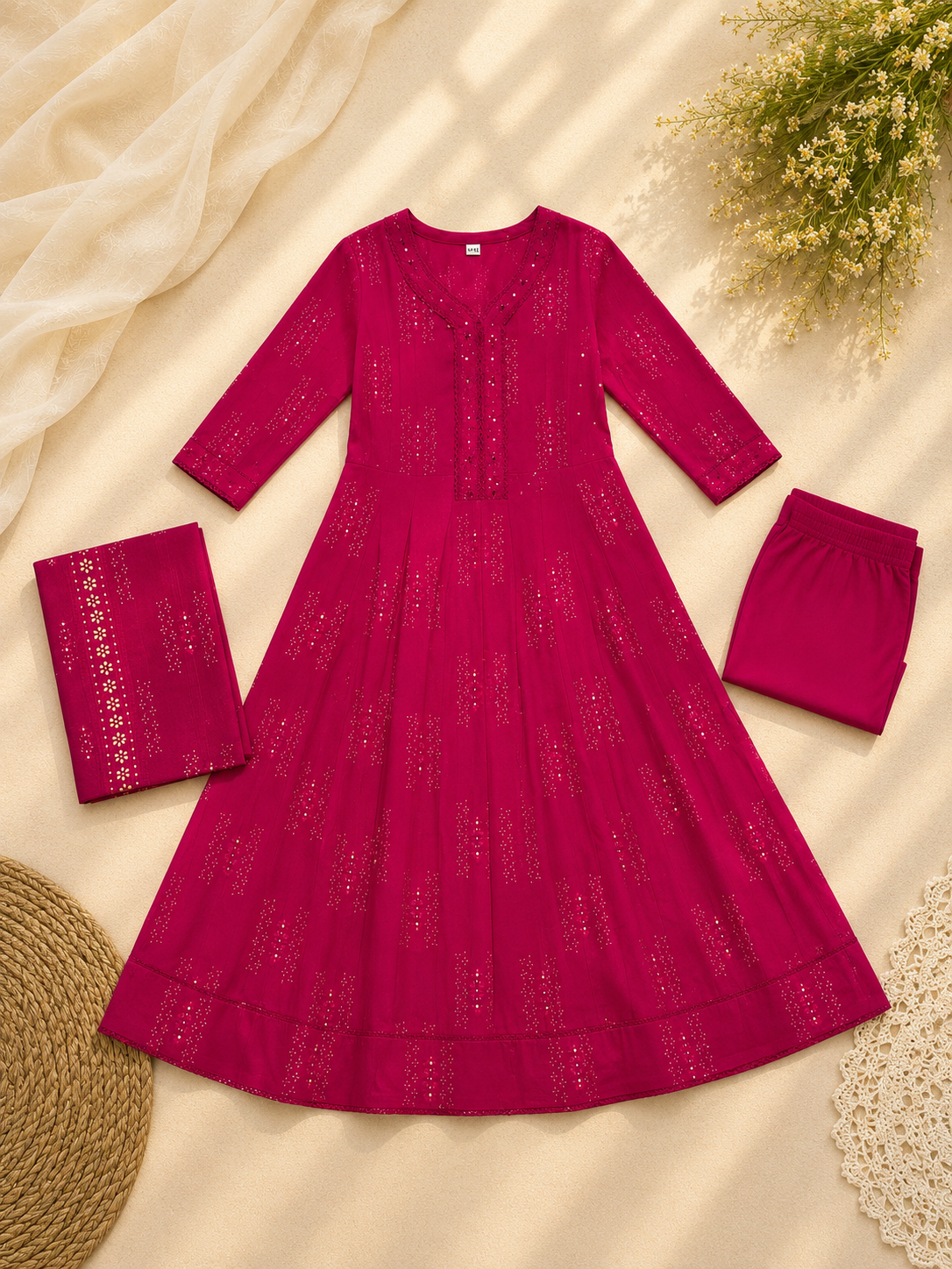 Fuchsia Grace Cotton Anarkali Suit Set