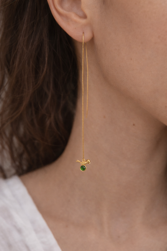 Serene Green Stone Threader Earrings