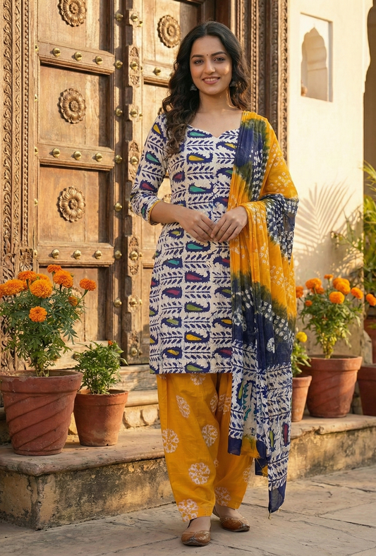 Navrang Batik Bliss Suit Set β Unstitched/ Custom-Stitched
