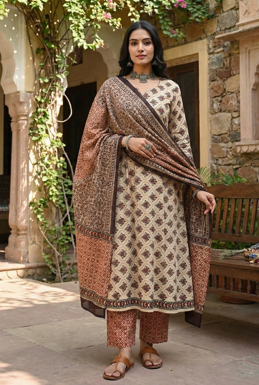 Mehfil Jaipuri Block Print Suit β Unstitched/ Custom-Stitched