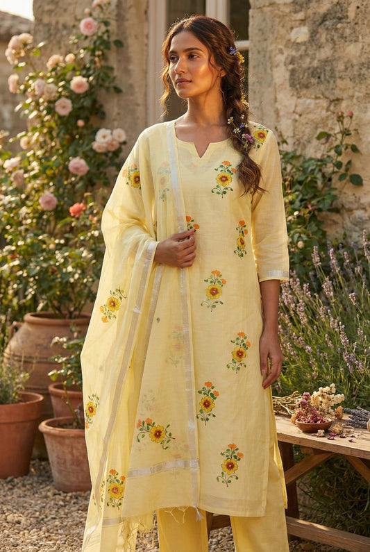 Sunshine Petals Cotton Suit Material β Unstitched/ Custom-Stitched