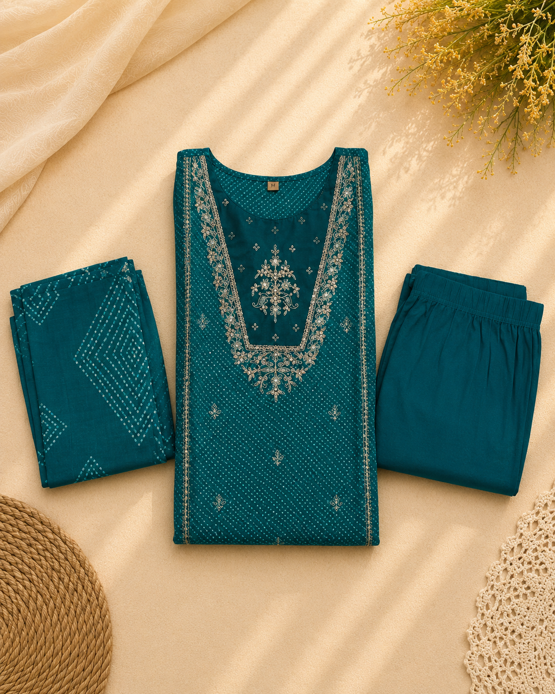 Emerald Elegance Modal Embroidered Suit Set