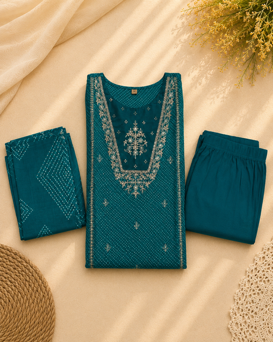 Emerald Elegance Modal Embroidered Suit Set