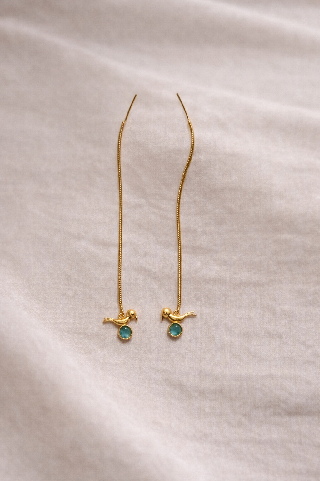 Blue Tranquil Bird Threader Earrings