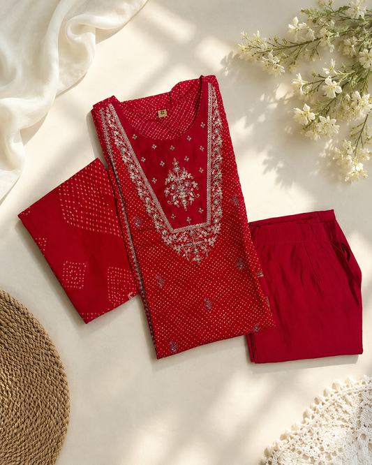 Ruby Radiance Modal Embroidered Suit Set