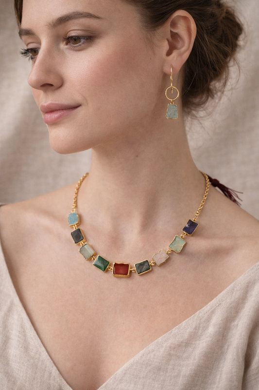 Earth Palette Mixed Stone Necklace & Earrings Set