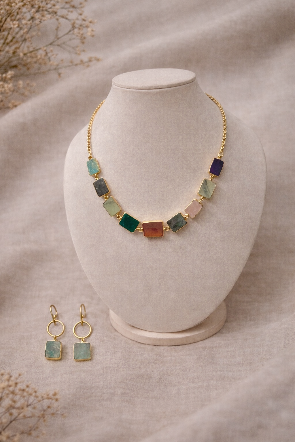 Earth Palette Mixed Stone Necklace & Earrings Set