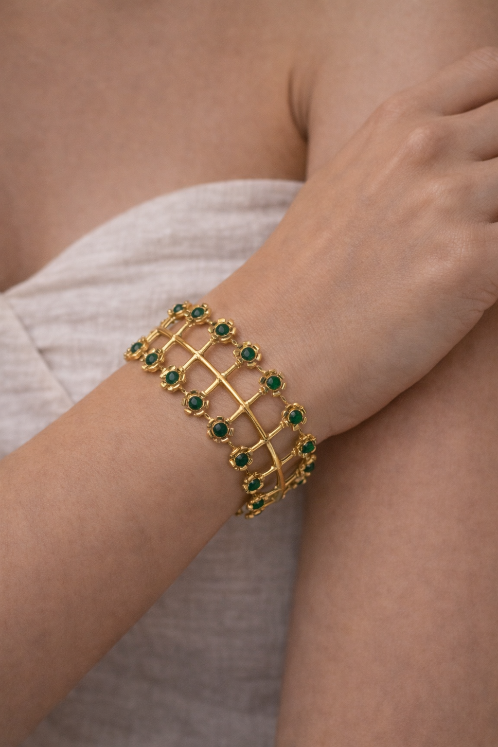 Garden Aura Green Stone Cuff Bracelet