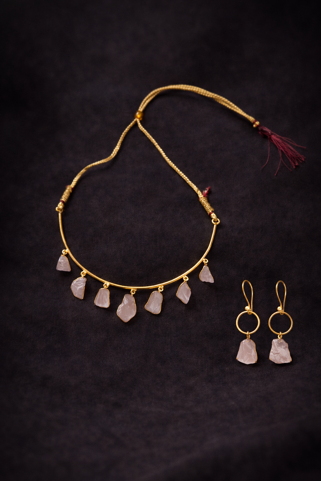Serene Love Rose Quartz Necklace & Earrings Set