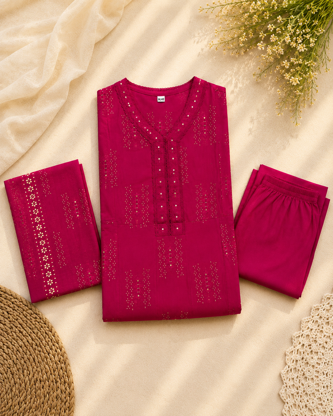 Fuchsia Grace Cotton Anarkali Suit Set