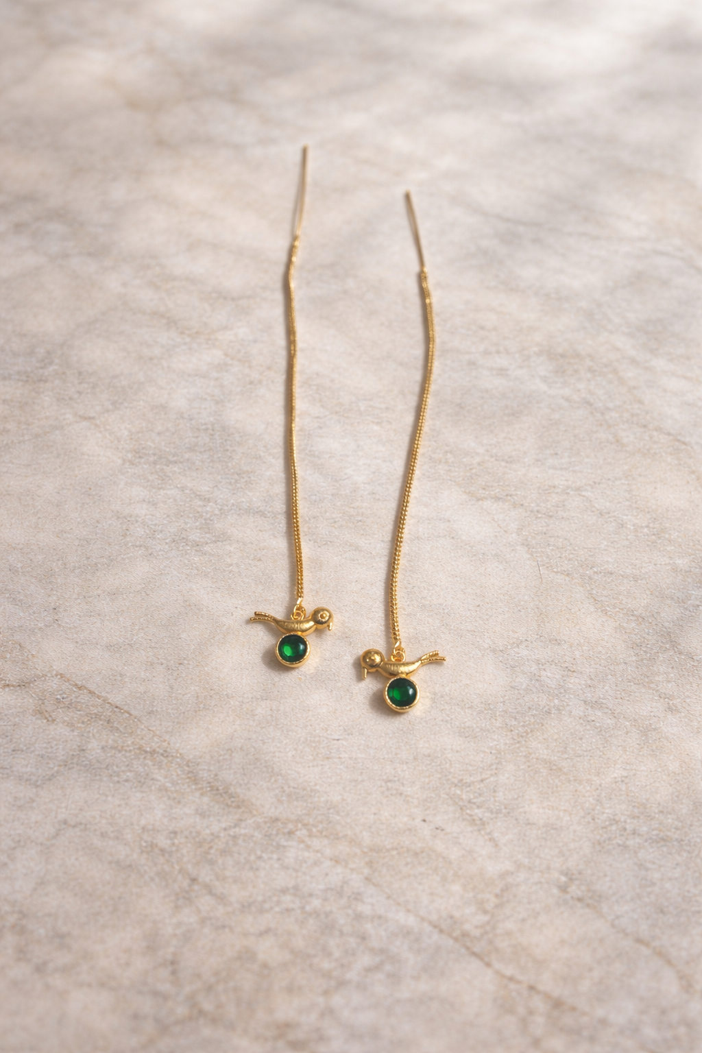Serene Green Stone Threader Earrings