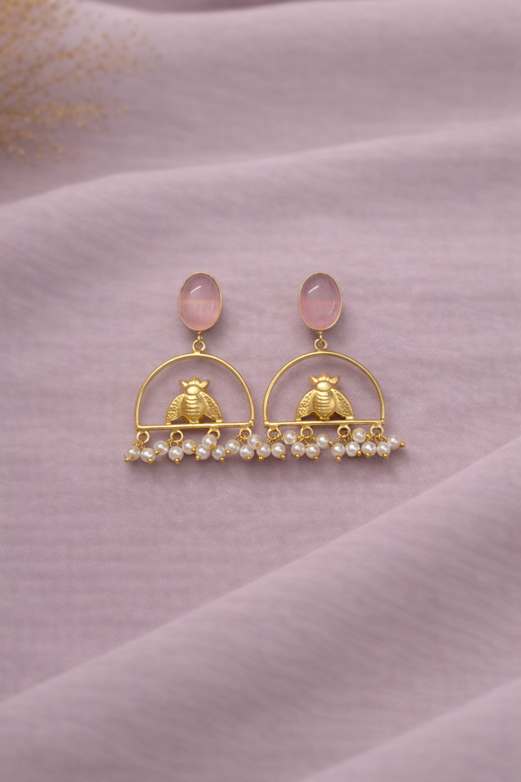 Blush Bee Pearl Arch Earrings