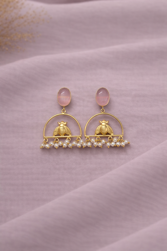 Blush Bee Pearl Arch Earrings