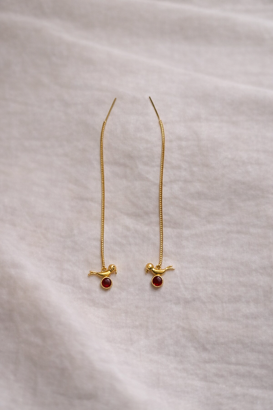 Crimson Sparrow Threader Earrings