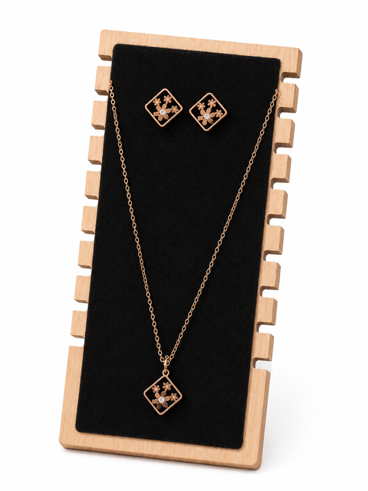 Flora Noir Pendant & Stud Set