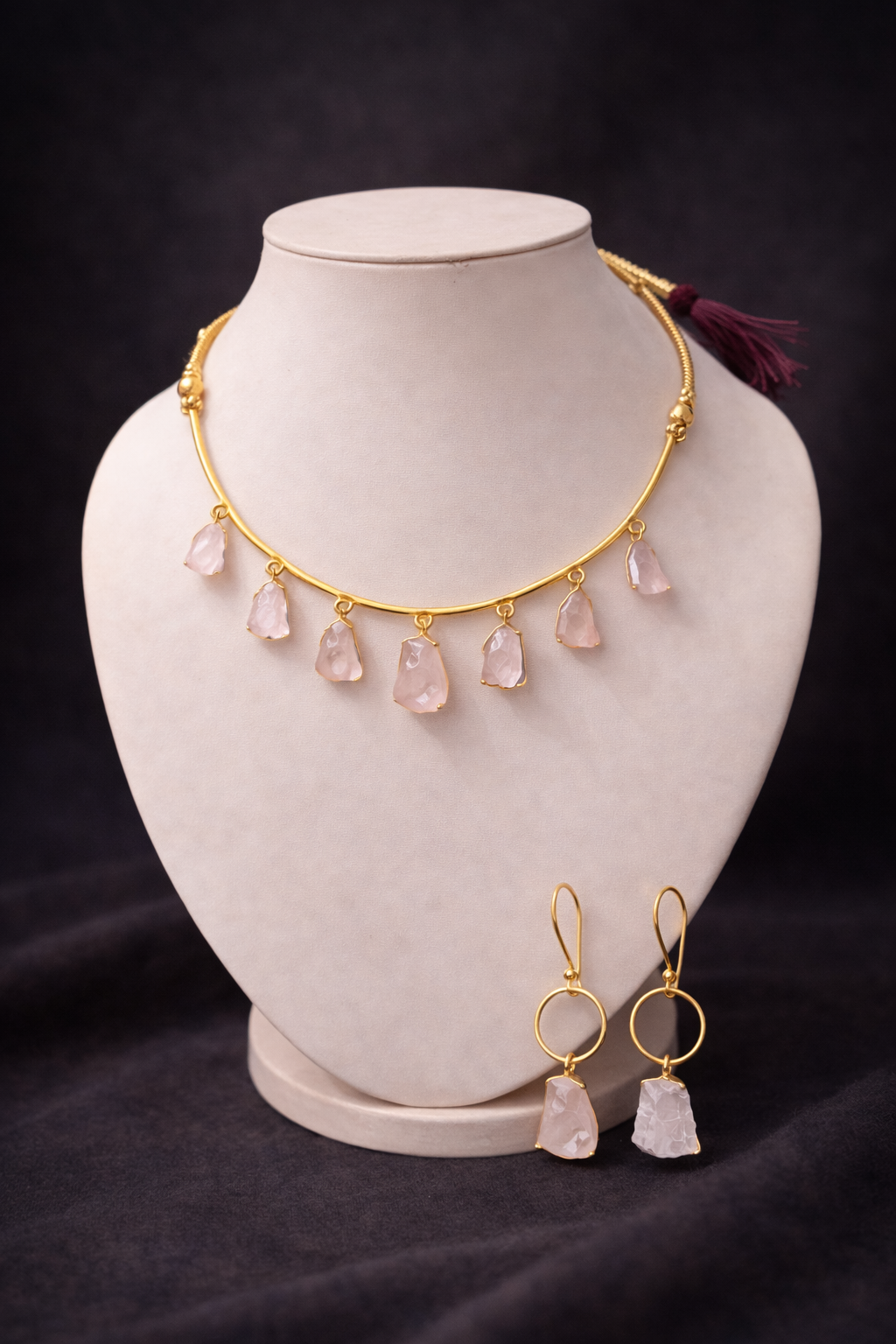 Serene Love Rose Quartz Necklace & Earrings Set
