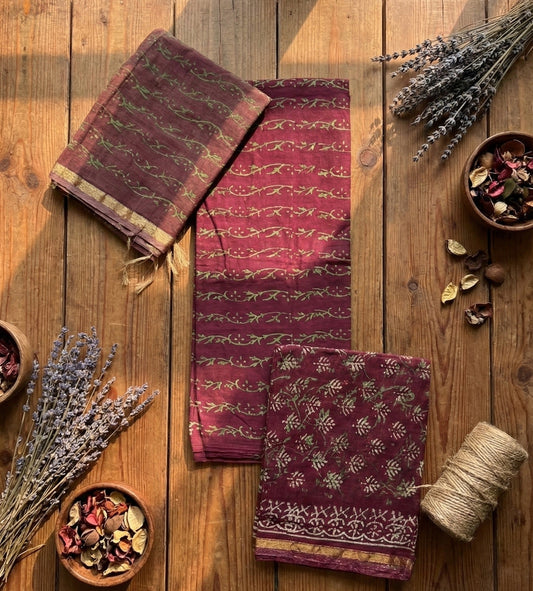 Maroon Gulzar Block Print Set – Unstitched/ Custom-Stitched