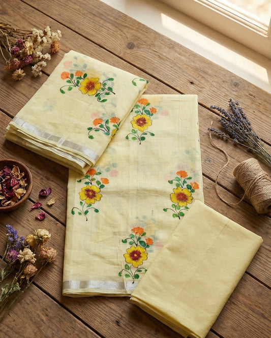 Sunshine Petals Cotton Suit Material – Unstitched/ Custom-Stitched